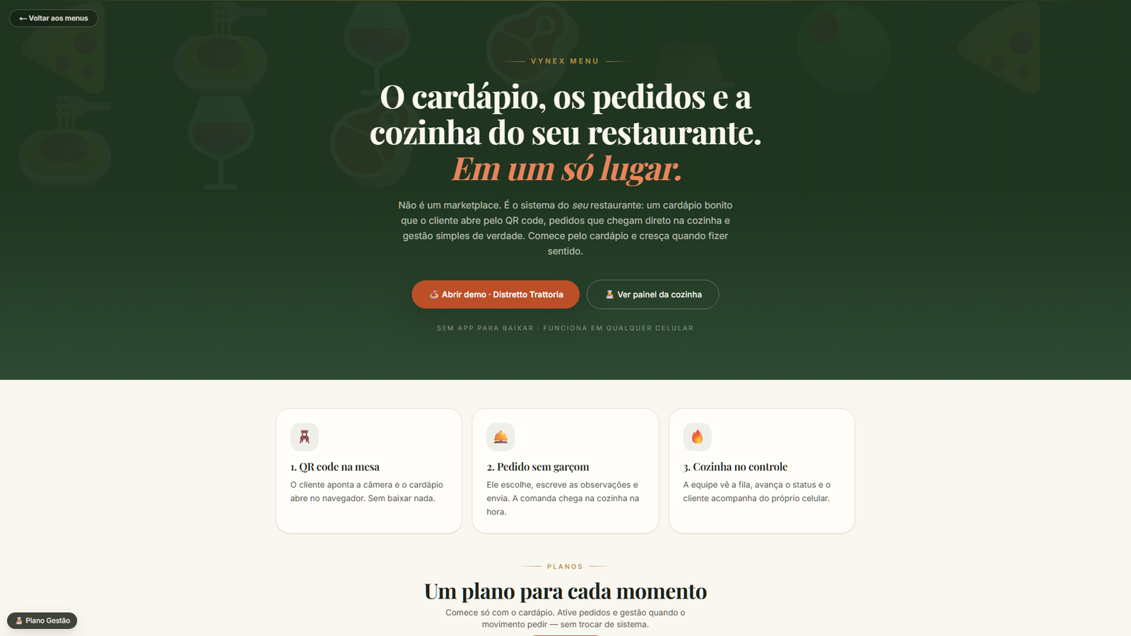 Landing page do sistema de restaurantes